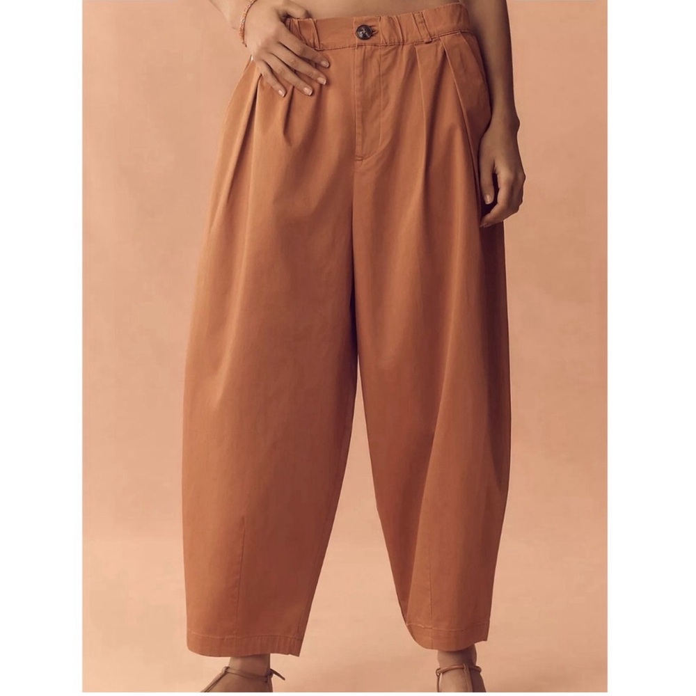 NEW!Anthropologie Maeve Curve Poplin Barrel Pants Brown SZ L